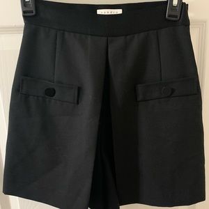 Sandro Black High Rise Pleated Shorts